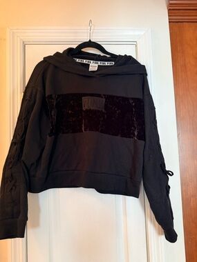 PINK Victoria's Secret Black Pullover Hoodie with Logo Trim